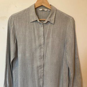 Uniqlo Grey Rayon Collared Button-up Blouse